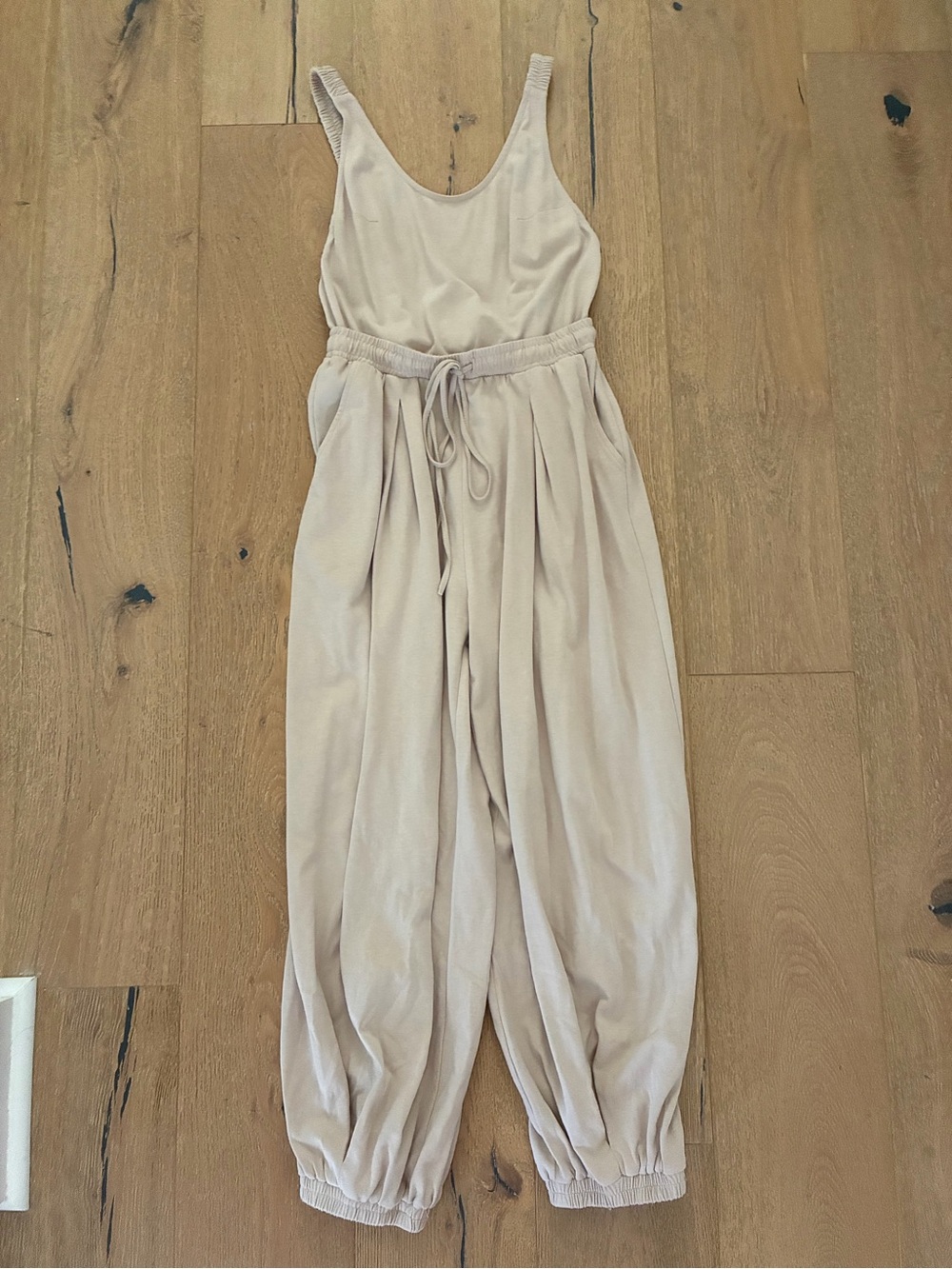 Women’s Cream Sleeveless Jumpsuit with Drawstring Waist